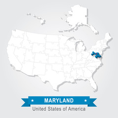 Maryland state. USA administrative map.