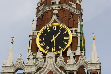 The chiming clock of the Spasskaya tower of the Kremlin. Moscow