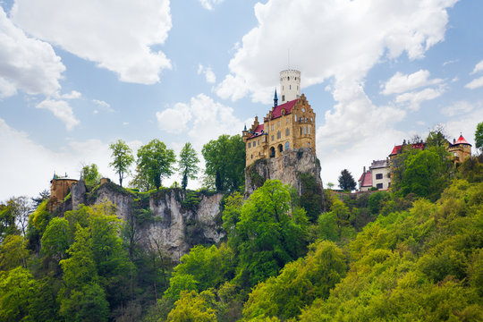 View of the Lichtenstein castle on cliff, Germany