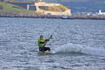 Fototapeta premium Kitesurfer in Portland Harbour