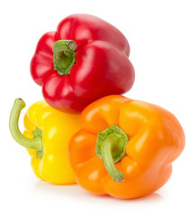 red, yellow and orange pepper isolated on the white background
