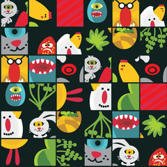 Seamless Easter background with monsters.