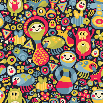 Cute monsters seamless pattern.