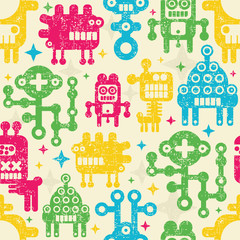 Vintage seamless texture with monsters.