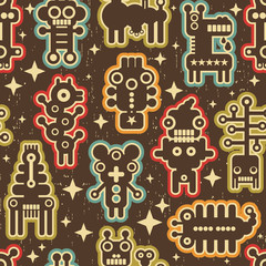 Vintage seamless texture with robots.