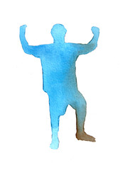 watercolor wash figure silhouette in action