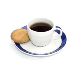 cup of coffee and one baking on a saucer, isolate
