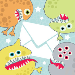 Virus monsters with letter banner.