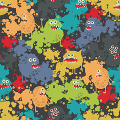 Cute monsters seamless pattern.