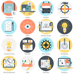 Design and development theme, flat style, colorful, vector icon