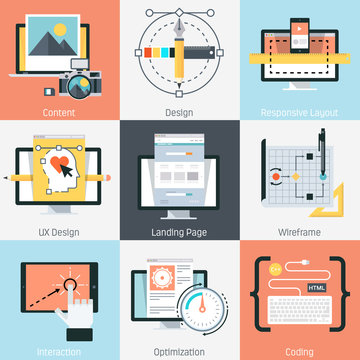 Web Development theme, flat style, colorful, vector icon set for