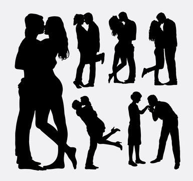 Valentines kissing couple people silhouettes. Good use for symbol, web icon, logo, mascot, or any design you want.
