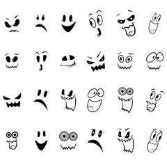 Set of twenty four ghosts faces outline