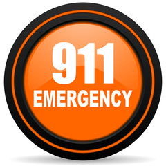 number emergency 911 orange glossy web icon on white background