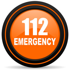 number emergency 112 orange glossy web icon on white background