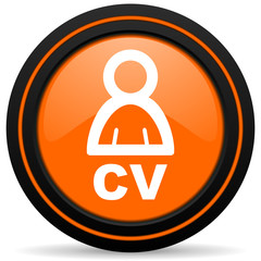cv orange glossy web icon on white background