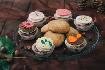 Homemade cupcake on the wooden table
