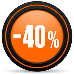 40 percent sale retail orange glossy web icon on white background