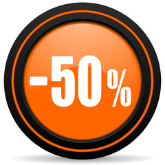 50 percent sale retail orange glossy web icon on white background