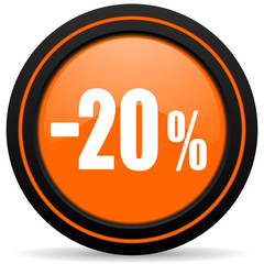 20 percent sale retail orange glossy web icon on white background