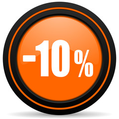 10 percent sale retail orange glossy web icon on white background