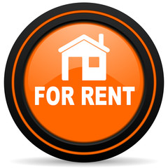 for rent orange glossy web icon on white background