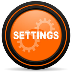 settings orange glossy web icon on white background