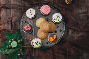 Homemade cupcake on the wooden table