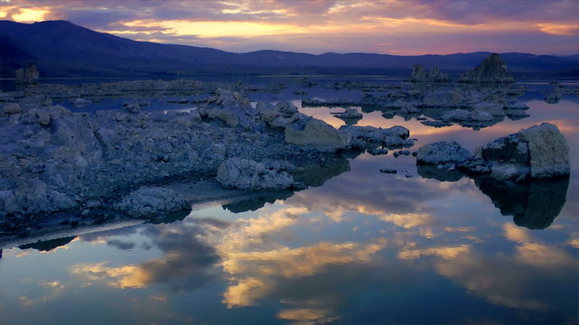 Tufa formations rising out of Mono Lake, California