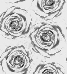 Beautiful monochrome, black and white vertical seamless background with gray roses, sprays, drops.