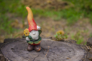 Toy plastic figurine in the garden