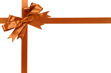 Deep copper gold gift ribbon and bow border frame for birthday or christmas present decoration isolated on white background photo