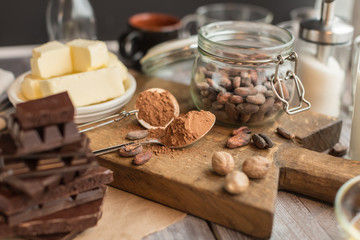 ingredients for the cake of cocoa