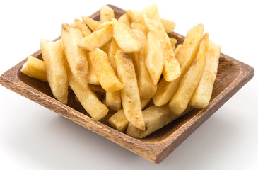 french fries on wood plate
