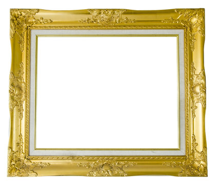 Antique gold frame isolated over white background 