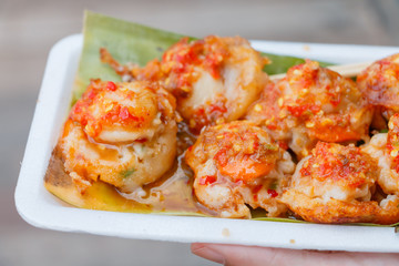 Mini Fried Mussels in Batter,Floating market at Ayutthaya