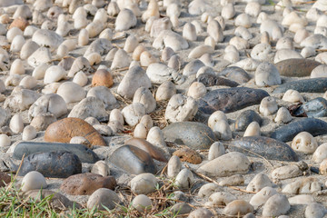 Mini stone with sunlight on grass for decorate in the garden