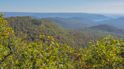 Autumn color in the Hadley Mountain area with the Great Sacandaga Lake in the distance.  