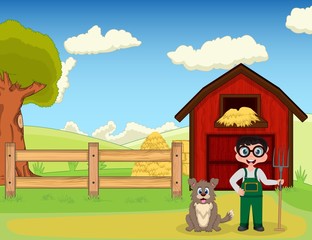 Obraz na płótnie Canvas Farmer and dog at the farm