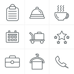 Line Icons Style Hotel and Hotel Services Icons with White Backg