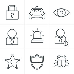 Line Icons Style Security icon set on white background