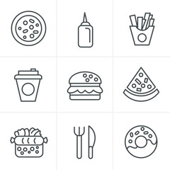 Line Icons Style Fast Food Icons