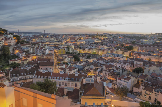 Lisbon view at dusk, Portugal