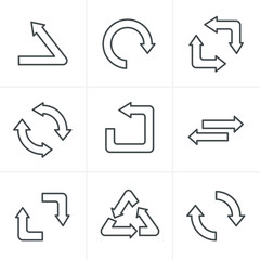 Line Icons Style Simple, flat design recycle symbols in black is