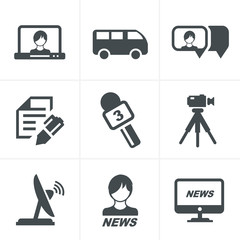 News reporter icons set.