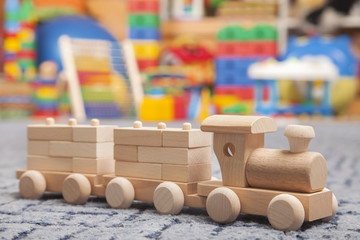 wooden train in the play room