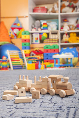 wooden train in the play room