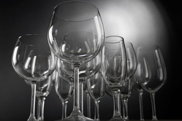 Empty wine glasses on gray background