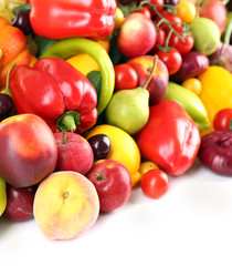 Heap of fresh fruits and vegetables  close up