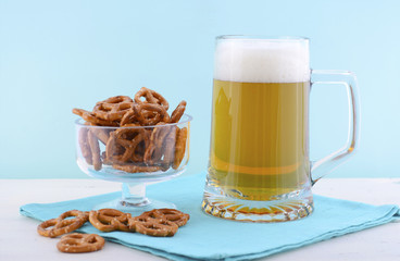 Oktoberfest beer and pretzels.